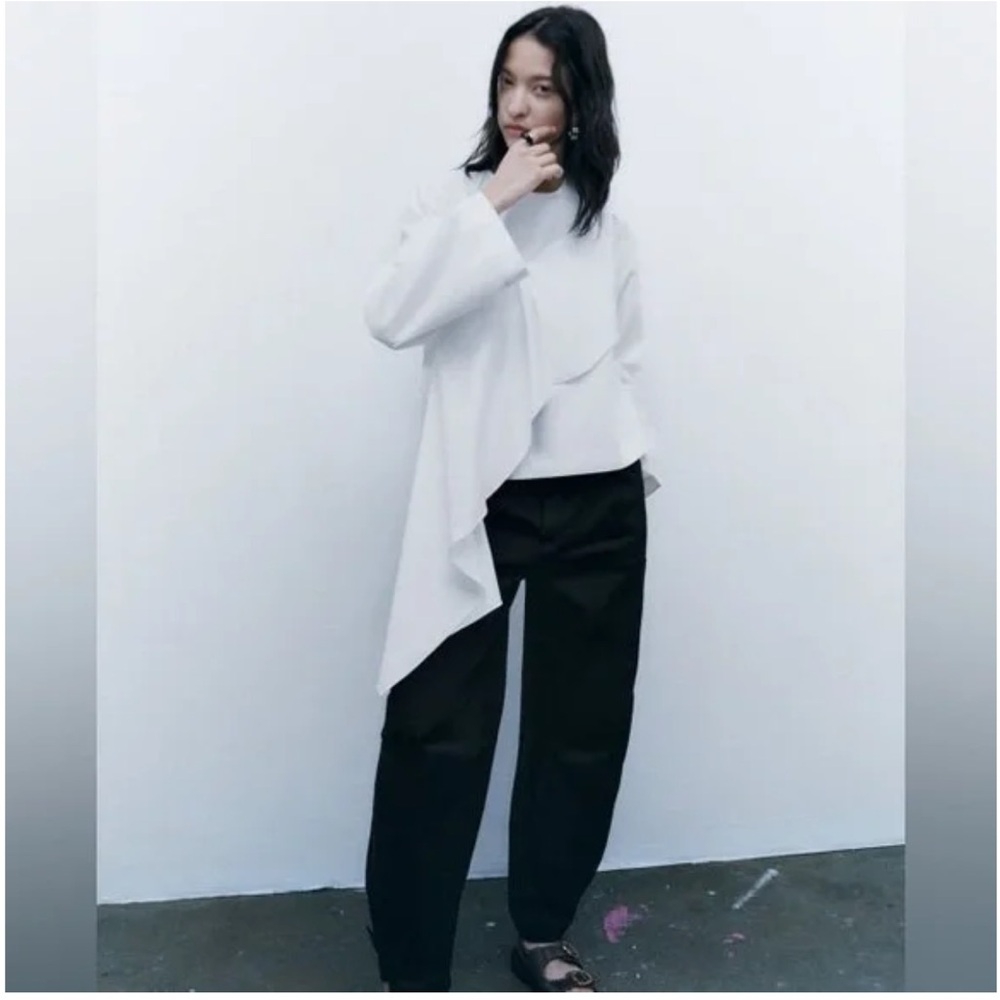 ZARA ASYMMETRIC POPLIN BLOUSE size S